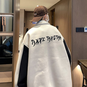 毛呢撞色拼接外套 秋冬翻领印花棒球服上衣799 P110，女装短外套，电商A458A