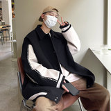 毛呢撞色拼接外套秋冬翻领印花棒球服上衣799P110，女装短外套，电商A458A