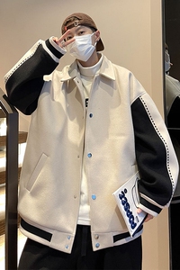 毛呢撞色拼接外套 翻领大众休闲棉夹克上衣799 P110图片