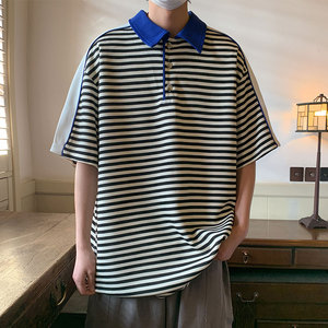 夏装上新撞色翻领Polo衫 条纹拼接T恤 珠地料短袖T23 P45图片