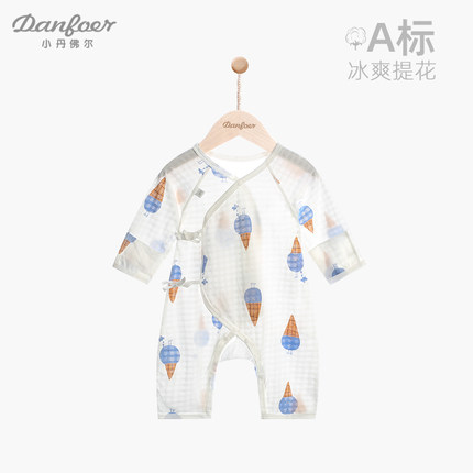 新生儿夏薄空调长袖连体衣初生婴儿系带和尚服无骨莫代尔半背网眼