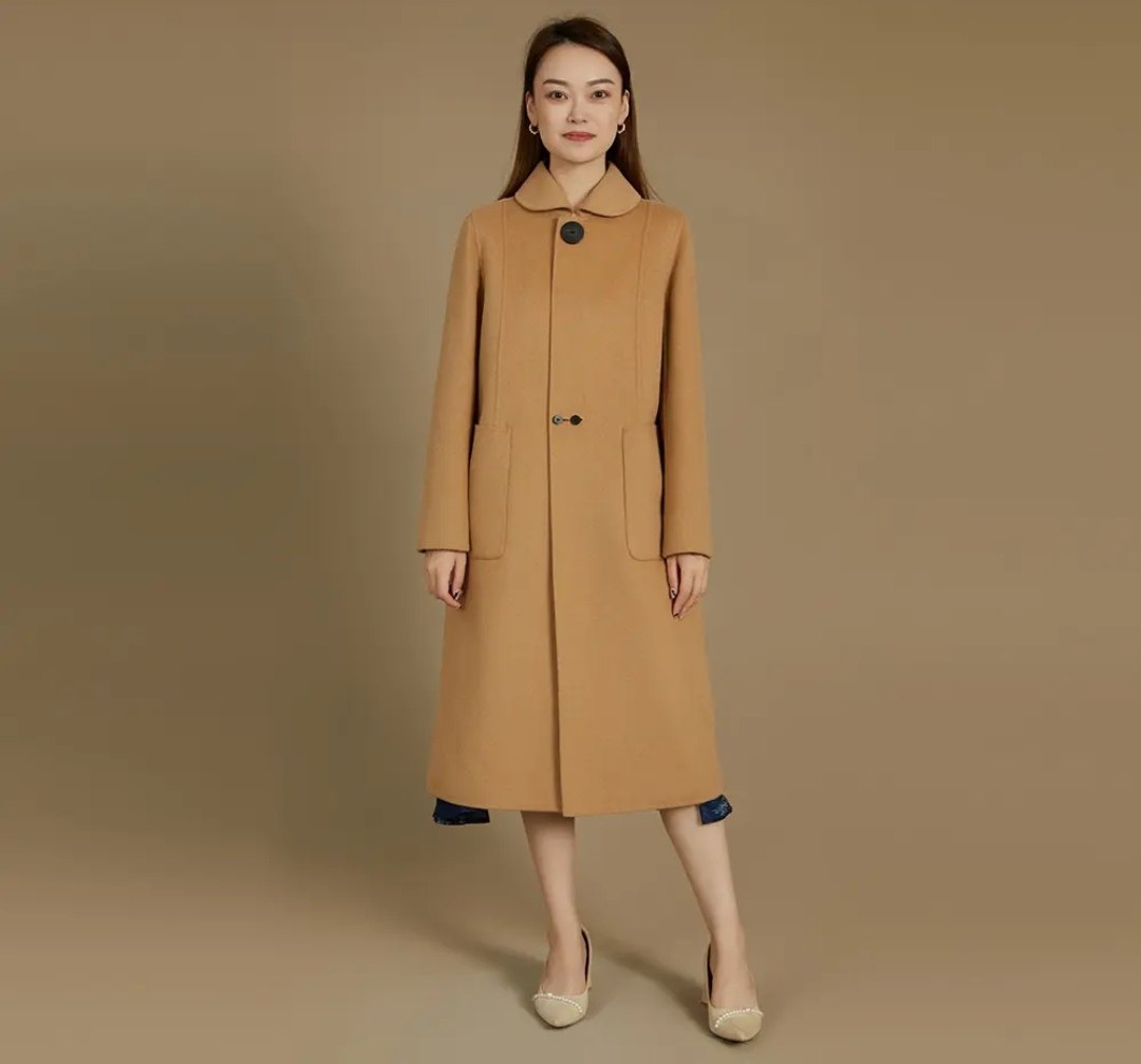 菲姿啦娜菲高端轻奢品牌专柜正品高端面料绵羊毛亚麻女士风衣外套