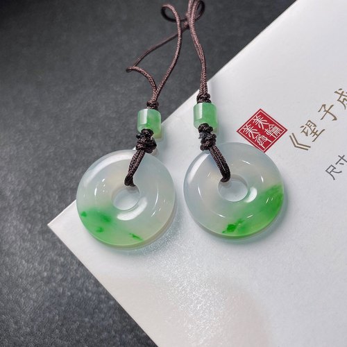 2025天然缅甸翡翠A货冰种飘绿平安扣一对裸石1013GM114