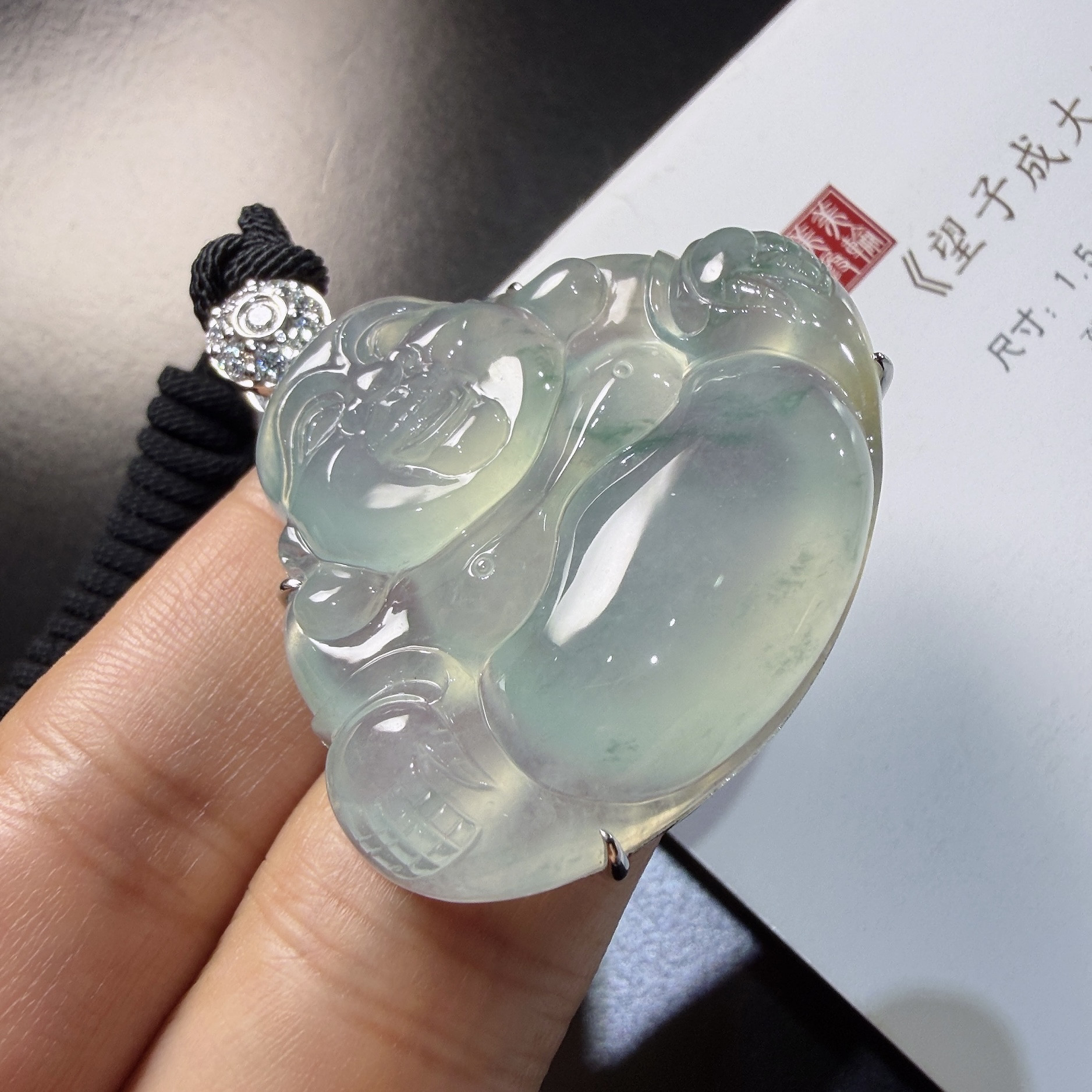 2026天然缅甸翡翠A货冰种飘花佛公吊坠18k金镶嵌0526HL103