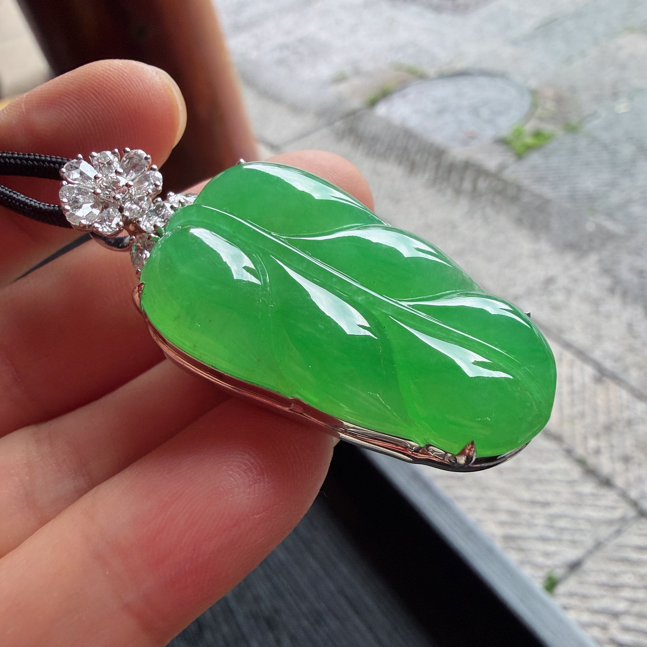 2026天然缅甸翡翠A货冰种满绿叶子金枝玉叶吊坠18k金镶0418GM102