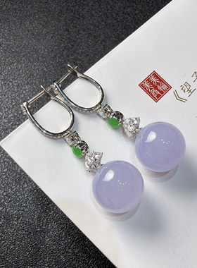 2025天然缅甸翡翠A货冰种淡紫珠耳坠18k金镶嵌1129M106