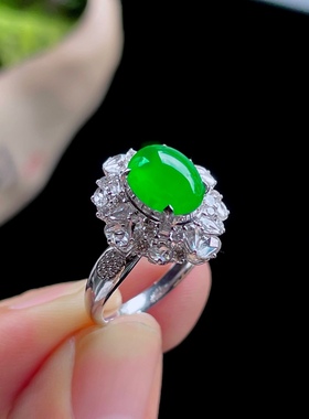 2025天然缅甸翡翠A货冰种阳绿戒指18k金镶嵌0730JP101