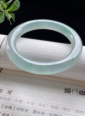 2025天然缅甸翡翠A货冰种飘花正圈手镯65大圈口0730X3