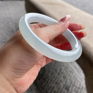 2025天然缅甸翡翠A货冰种白冰圆条手镯58圈口1112Q2