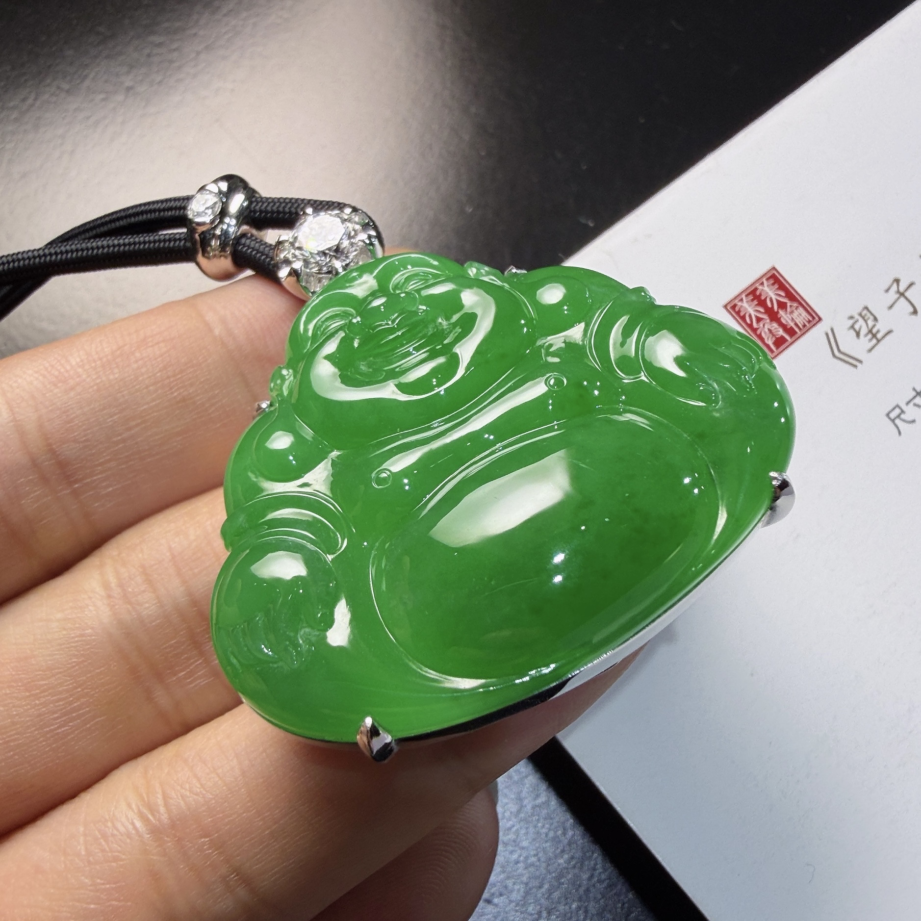 2026天然缅甸翡翠A货冰种满绿辣绿佛公吊坠18K金镶嵌0604D104