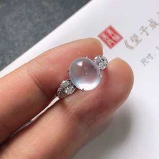 2025天然缅甸翡翠A货玻璃种蛋面戒指18K金镶嵌0809M111