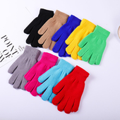 秋冬季 薄款 手套男女士毛线针织光板纯色单色全指成人学生保暖手套