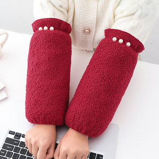长款毛绒袖套羽绒服袖头女款冬季加厚保暖套袖办公室上班防污护袖