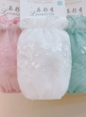 纯色百搭蕾丝袖套透明网纱套袖女士秋冬季棉衣袖头白色羽绒服护袖