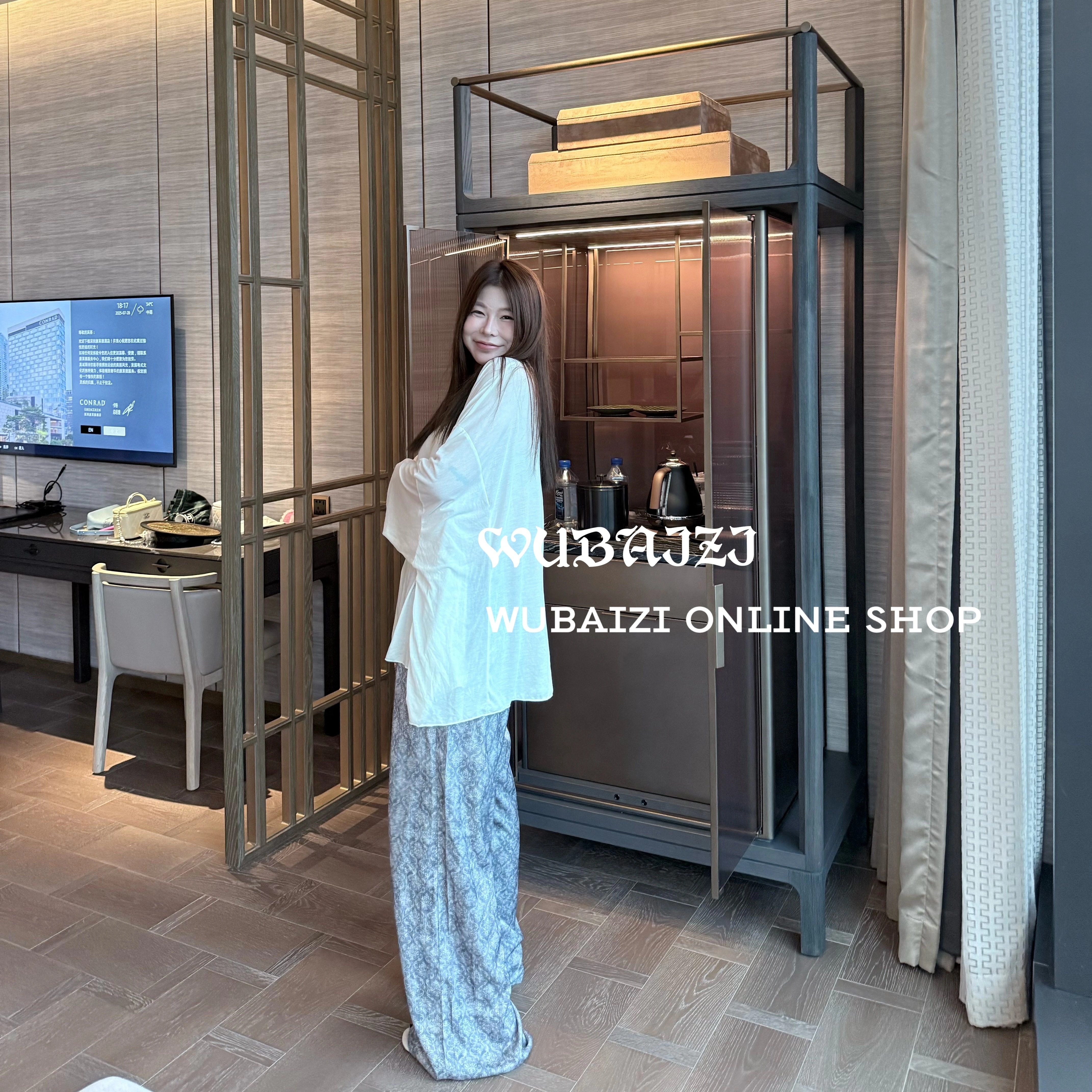 “清仓”缎面度假风直筒阔腿裤时尚百搭宽松显瘦拖地长裤2533