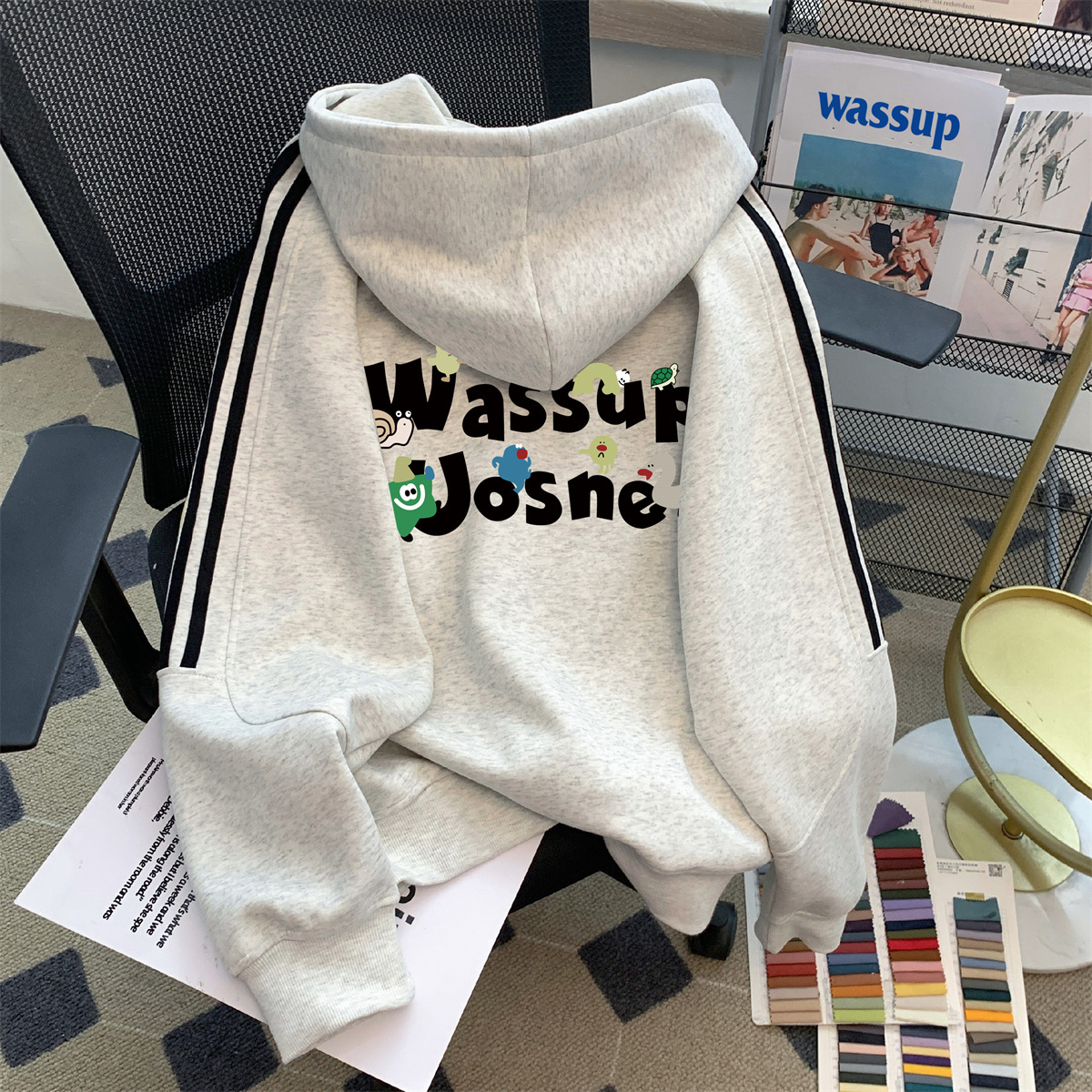 wassup美式情侣卫衣连帽开衫拉链外套男2025新款春秋冬季加绒加厚