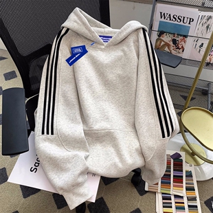 wassup美式重磅三条杠连帽卫衣男女情侣秋冬款宽松基础款上衣外套