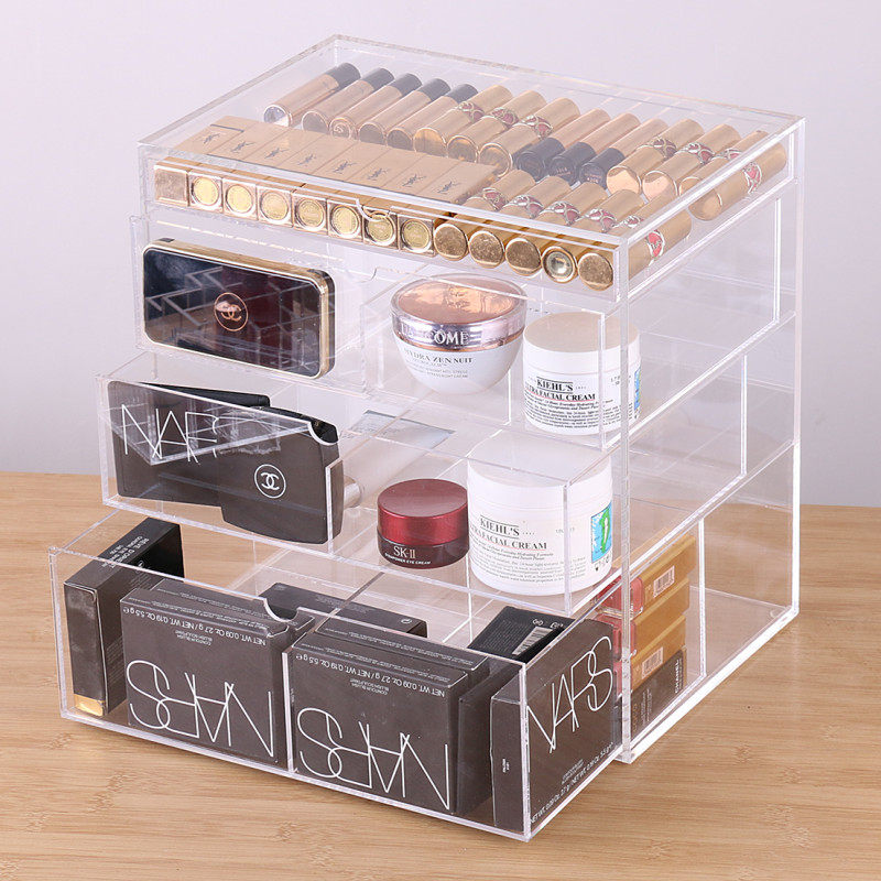 透明抽屉式多层大号亚克力护肤品口红唇釉桌面置物架储物柜收纳盒