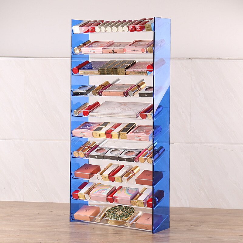 透明蓝色加厚亚克力眼影粉饼气垫唇釉桌面化妆品口红收纳盒大容量