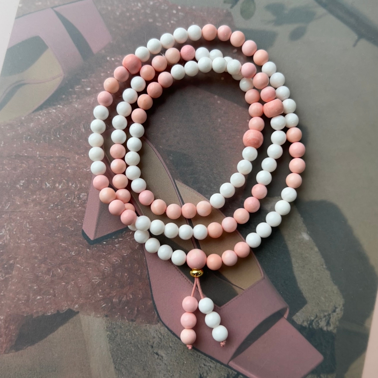 天然七宝粉贝珍珠母贝壳手链女款手串6mm108颗佛珠民族风文玩饰品