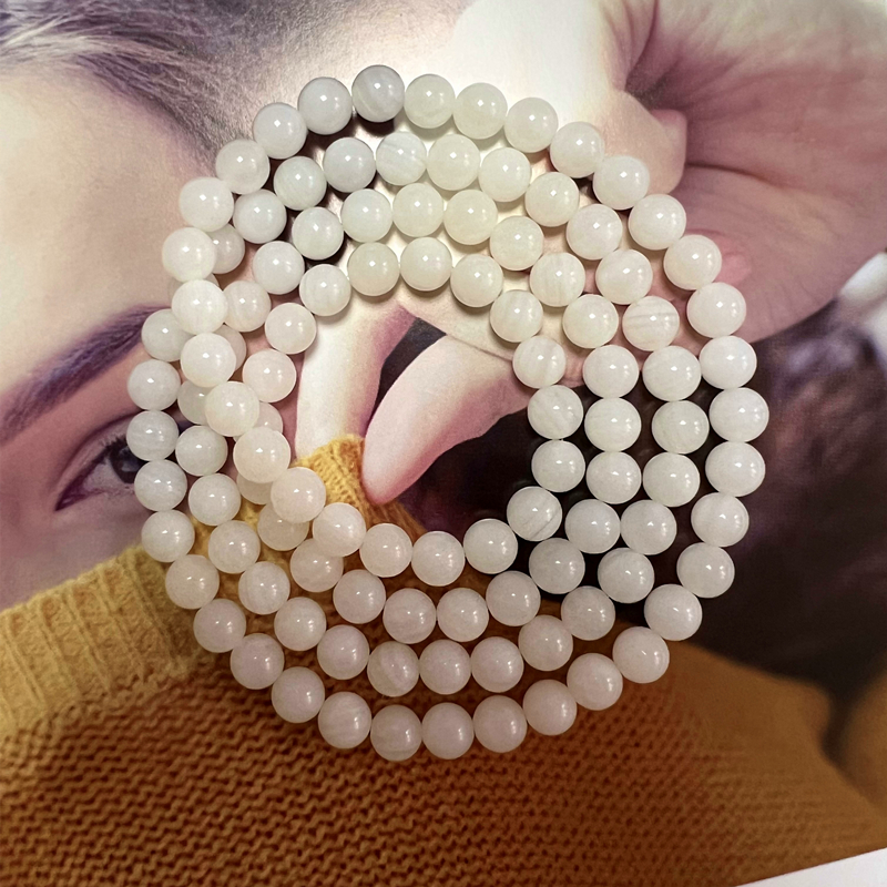 天然正品保真冰种海洋白贝壳佛珠6mm108项链手串男手链女文玩玉化