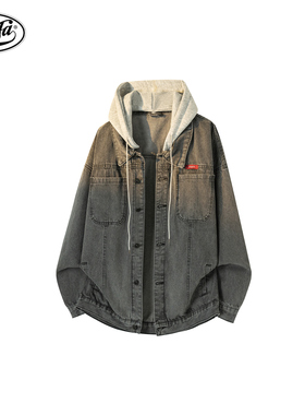 PAEFA美式复古高街工装刺绣品牌logo休闲宽松百搭牛仔夹克男女款