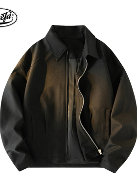 PAEFA 美式复古休闲宽松纯色基础款翻领气质行政夹克外套男女同款