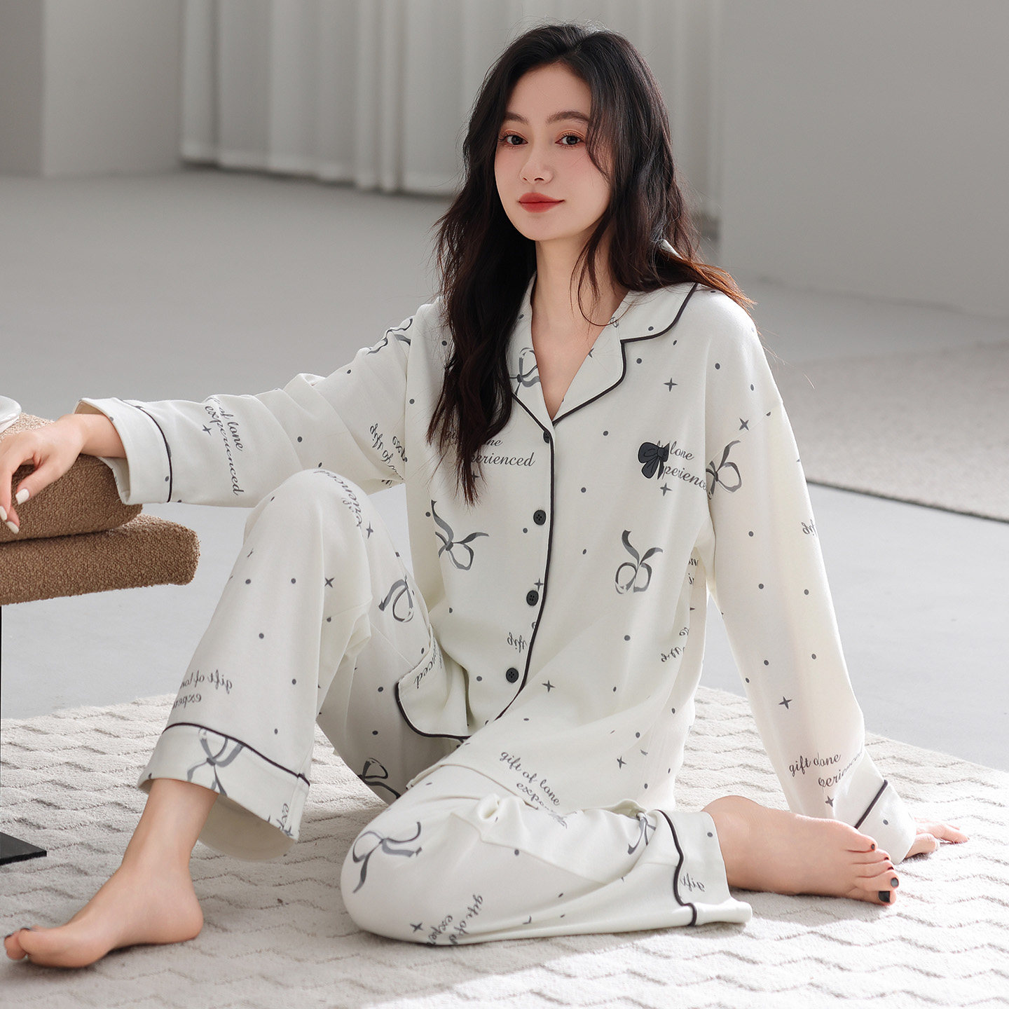 睡衣女春秋款纯棉长袖妈妈家居服