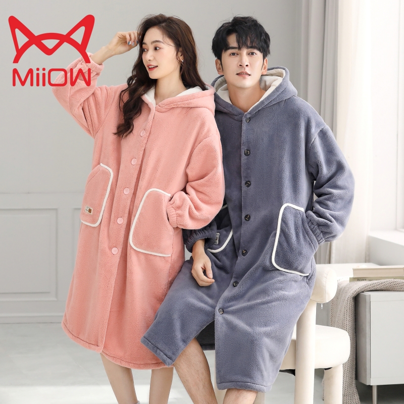 猫人冬季情侣睡袍法兰绒珊瑚绒