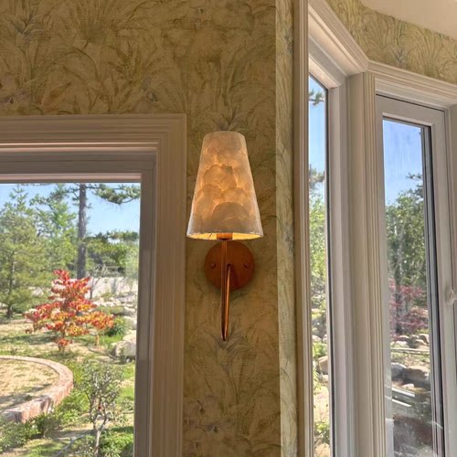 美式简约复古卧室壁灯法式田园别墅客厅过道家用中古设计贝壳灯罩