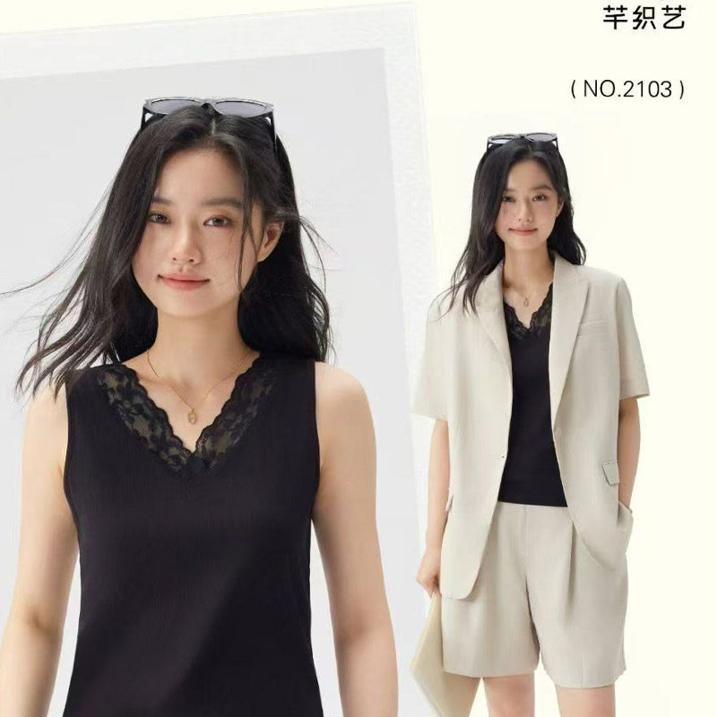 芊织艺2026春夏新款女士蕾丝花边内搭无袖打底软糯宽带背心2103