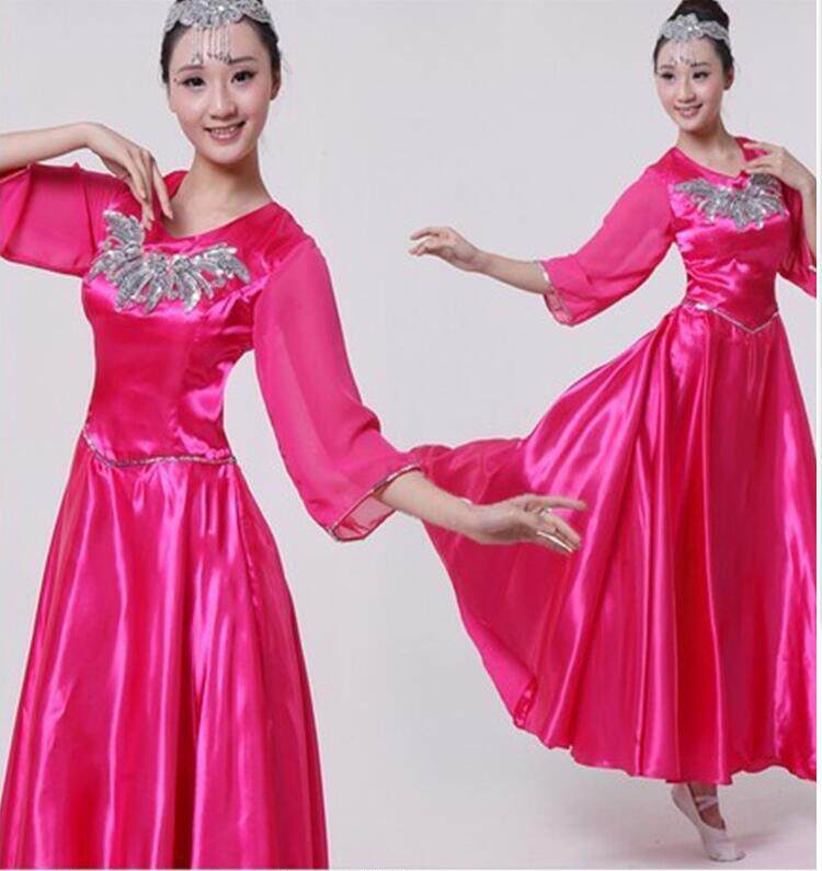 大合唱演出服装女长裙新款大摆中袖成人显瘦连衣裙表演长款晚礼服