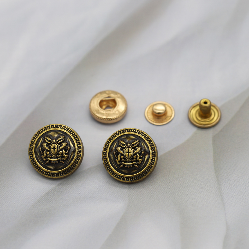 复古英伦风双狮圆形四合扣金属纽扣皮衣羽绒服大衣外套按扣子母扣