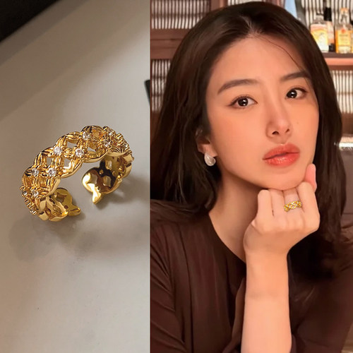 金色精致镂空开口戒指女时尚配饰