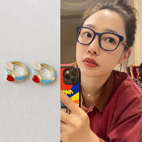 彩色小众设计感爱心圈圈耳夹