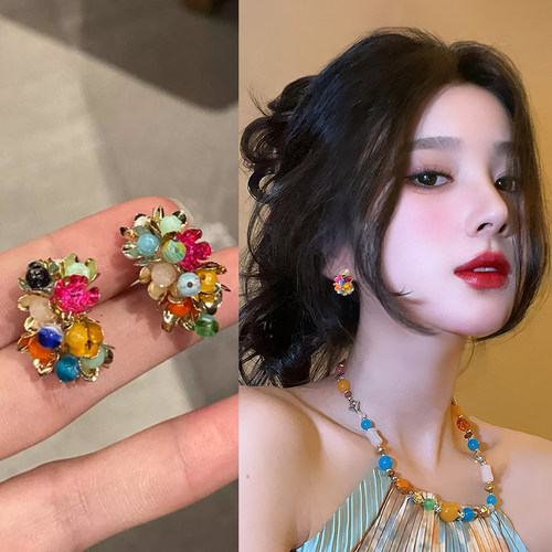 彩色设计感耳钉女独特