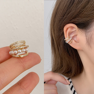 金色珍珠款 轻奢小众独特春天耳饰 耳骨夹女无耳洞新款 高级耳夹法式