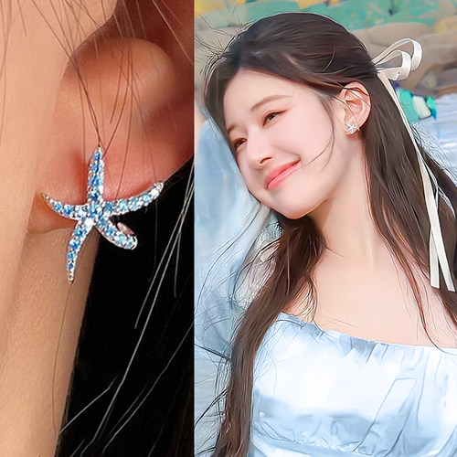 蓝色海星耳钉女士个性时尚耳饰