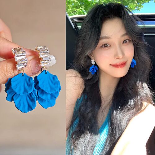 蓝色花瓣蚊香盘耳夹女无耳洞高级