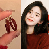 安可拉红色素圈耳环女士新款 喜庆新年耳钉轻奢高级感气质耳饰 爆款