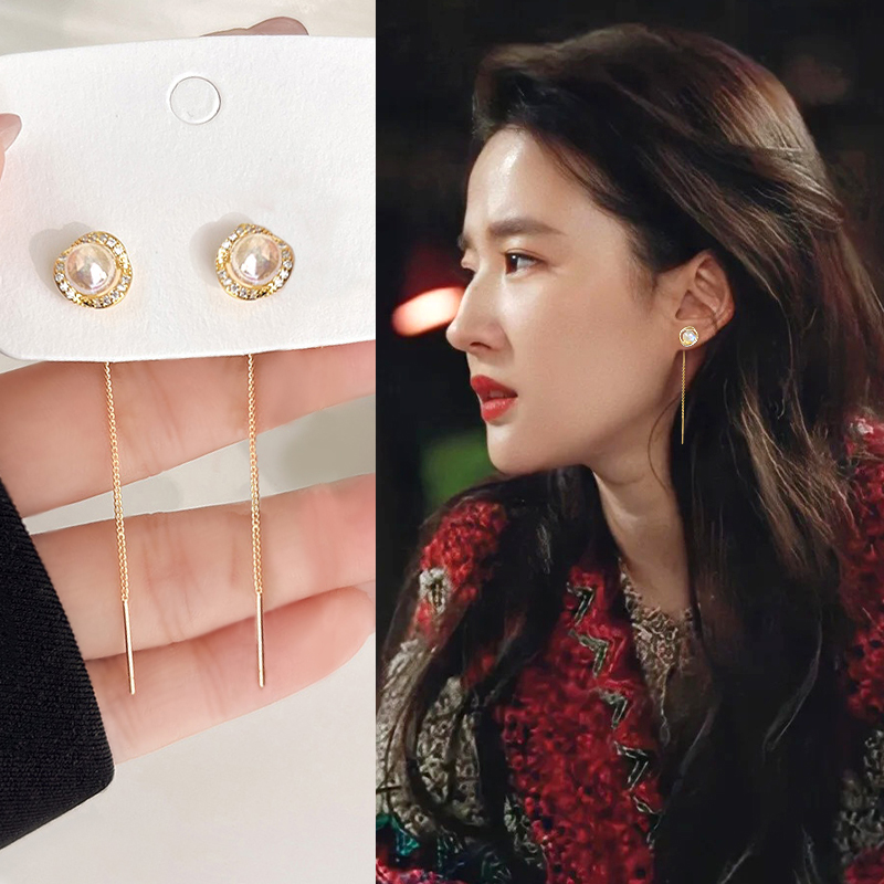 金色珍珠款流苏耳线女高级感