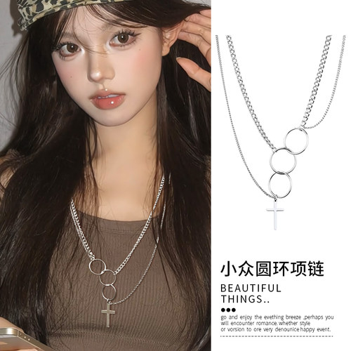 银色多层圆环项链女精致百搭配饰