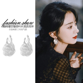 银色银杏叶蚊香盘耳夹女士无耳洞新款 流苏耳环轻奢高级感独特耳饰