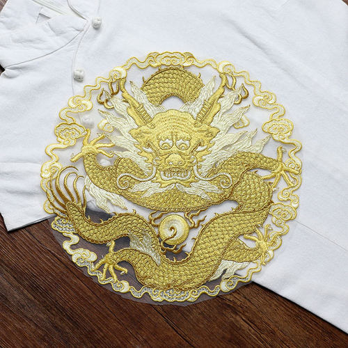diy金龙圆形服装绣花手缝补丁贴