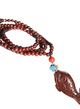 绾青丝民族风紫檀雕刻南红项链