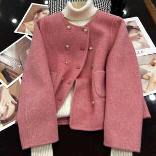 小香风短款双面羊毛外套款2025新款小个子羊毛呢大衣圆领保暖