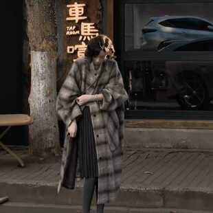 2026年秋冬新款双面羊毛大衣韩版宽松休闲格子毛呢oversize外套女