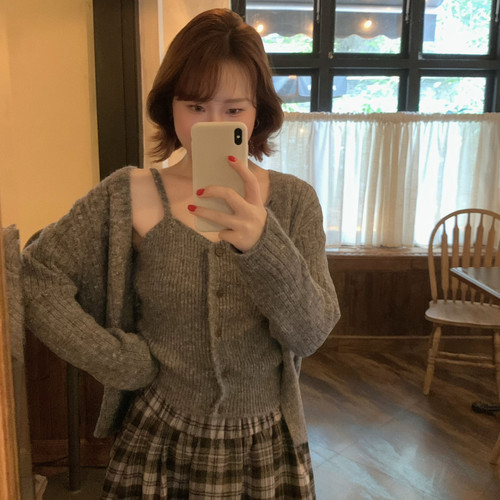 lower April（FA）-套装慵懒风百搭背心+针织开衫毛衣女套装97060