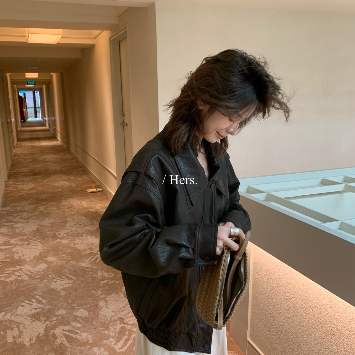 Hers-早秋上新简约日常复古小设计感夹克皮衣(含15棉料)66672