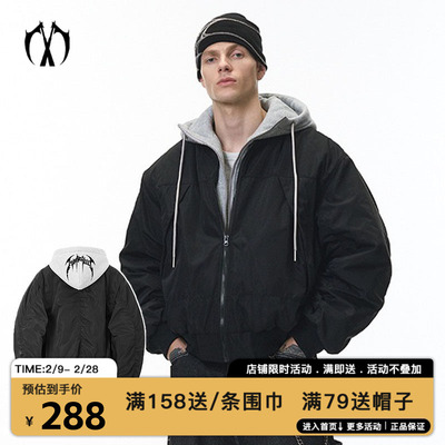 MIRACLEKILL可拆卸假两件棒球服25冬暗黑风刀锋字母logo连帽夹克